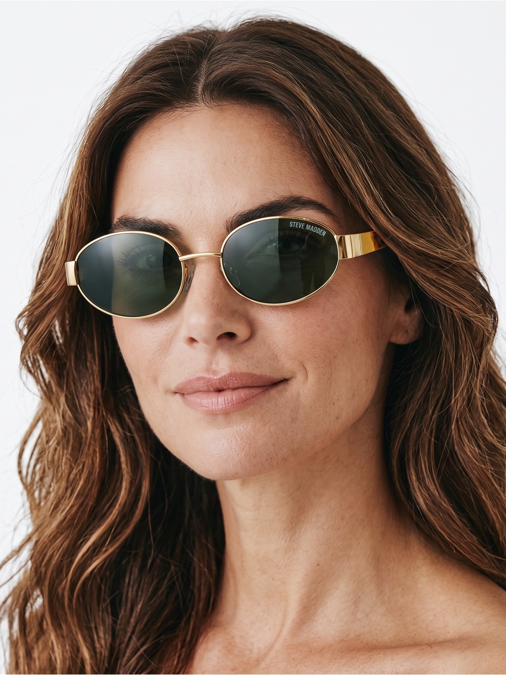 Steve Madden Mystie Sunglasses Womens Gold Oval Green Lens X17819 NWT